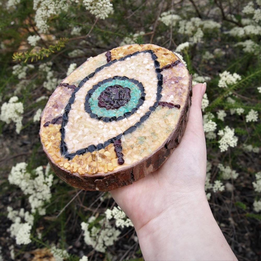 Evil Eye Protection Crystal Grid Wood Decor
